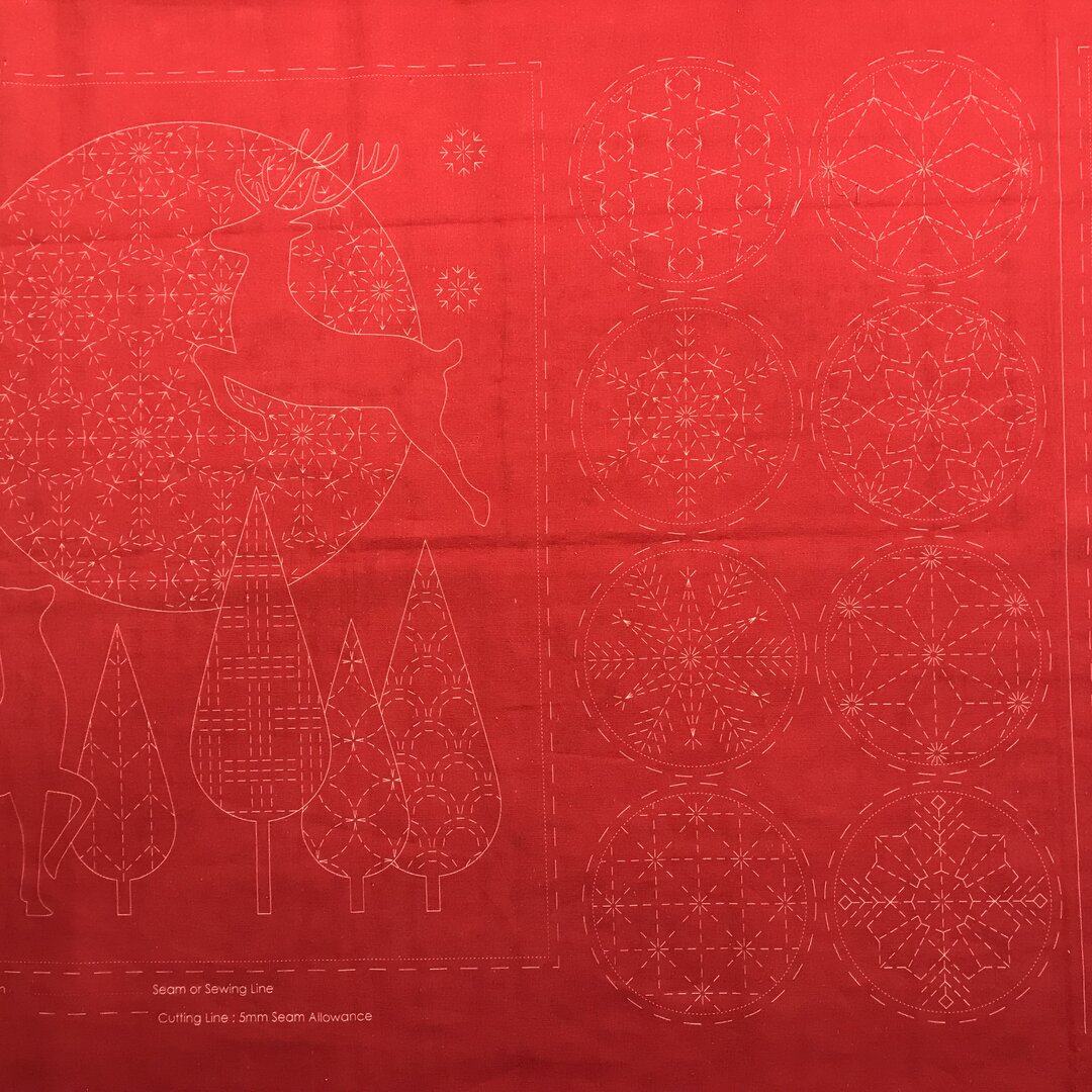 Panel de bordado Navidad sashiko rojo