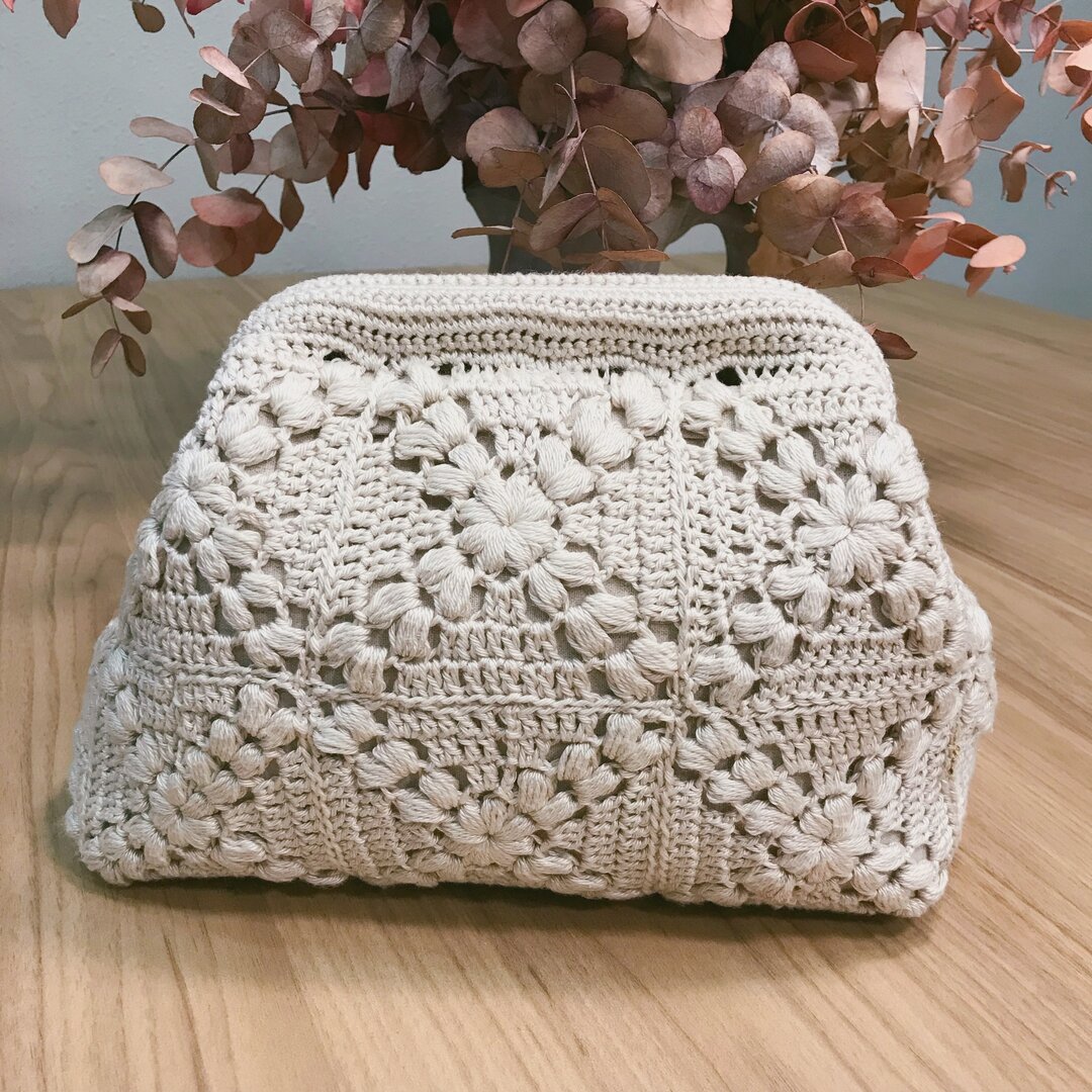 Kit neceser granny crochet beige