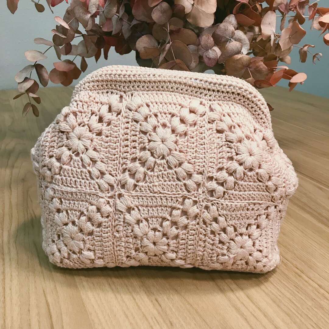 Kit neceser granny crochet rosa